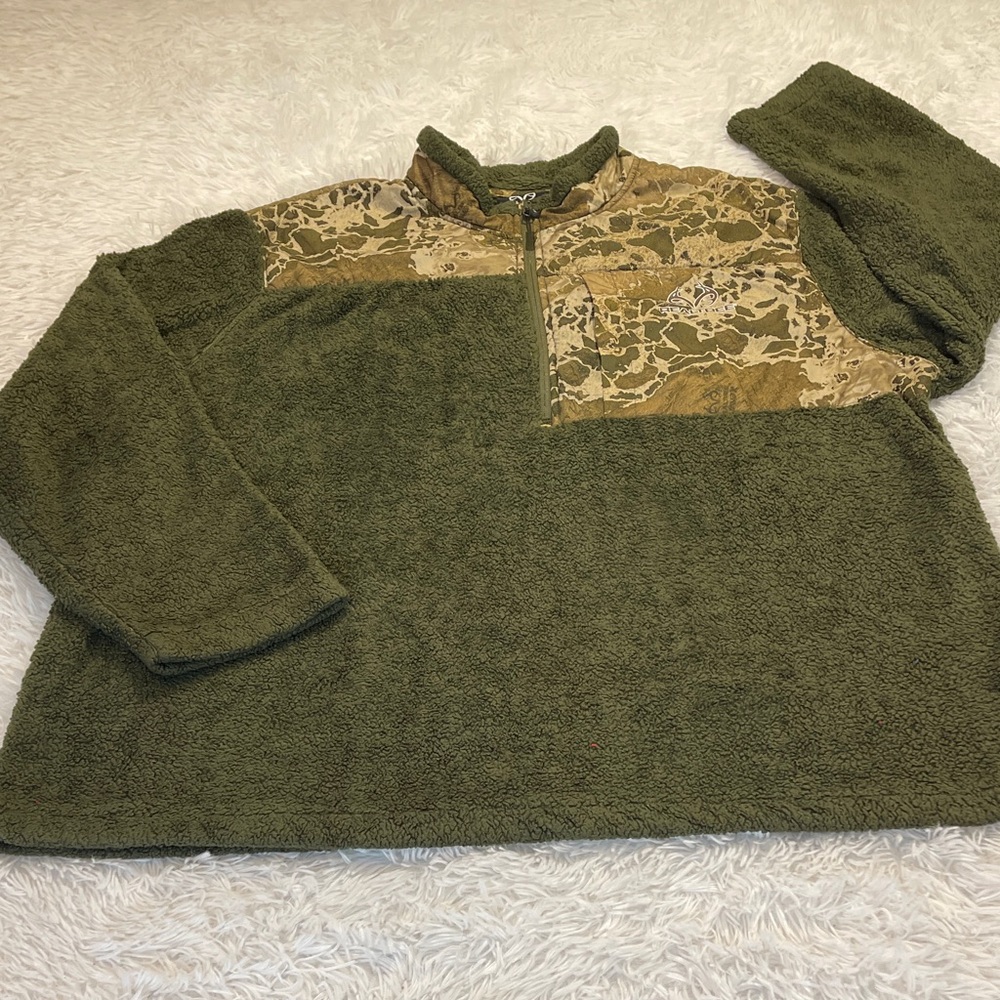 Realtree Green and Tan 1/4  Zip-Up PULLOVER MENS SIZE 2XL CAMO SHERPA